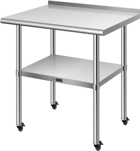 Miniatura 8 de VIVOHOME Mesa de trabajo de acero inoxidable de 24 x 18 pulgadas con protector contra salpicaduras, mesa comercial de preparación con ruedas