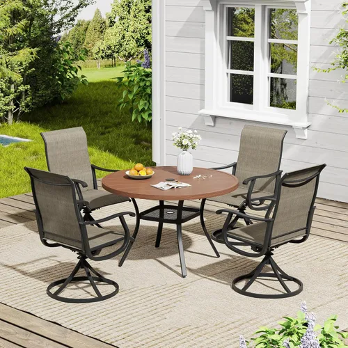 Miniatura 49 de VICLLAX Muebles pequeños de exterior de 3 piezas, 2 sillas giratorias de patio y mesa redonda pequeña para 2, sillas de carbón oscuro y negro