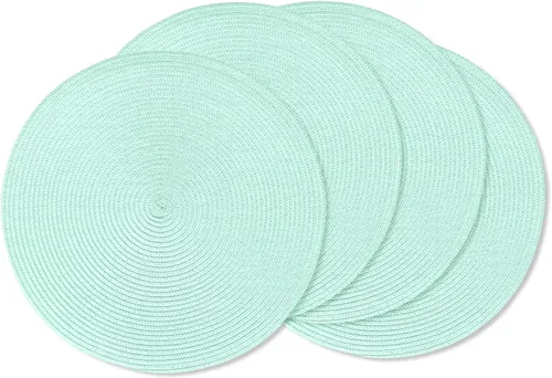 Miniatura 24 de AHHFSMEI Juego de 6 manteles individuales redondos trenzados de 15 pulgadas para mesas de comedor, tejido natural, resistentes al calor, color azul