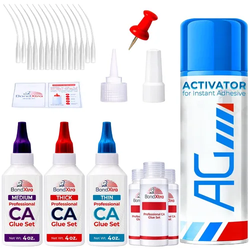 Miniatura 10 de Pegamento CA mediano de 2 onzas para carpintería, kit de superpegamento premium para torneado de madera con botellas adicionales, tapas