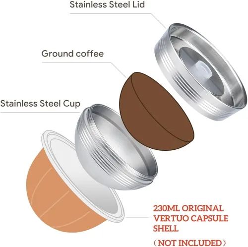 Miniatura 3 de Cápsula de café reutilizable de acero inoxidable solo para máquina de café Vertuo Next, cápsula de café reutilizable de metal debe usarse
