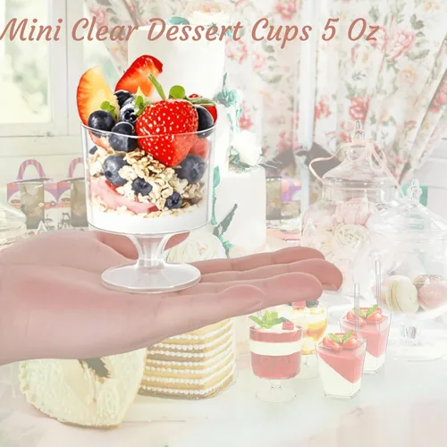 Miniatura 4 de Youeon Paquete de 50 mini vasos de postre de plástico con cucharas, taza de postre transparente de 5 onzas, tazas pequeñas para postres, aperitivos