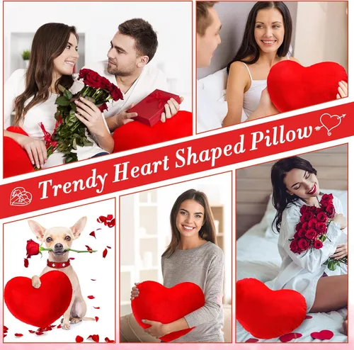 Miniatura 4 de Queekay 4 piezas de almohada de corazón de San Valentín lindo cojín de peluche de San Valentín en forma de corazón, almohada decorativa de peluche