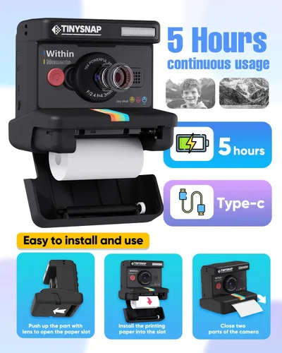Miniatura 6 de Cámara de impresión instantánea para niños, cámaras para niños con lente dual y pantalla de 2.4 pulgadas, regalos de Navidad y cumpleaños para niñas