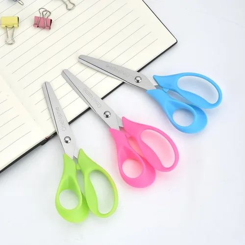 Miniatura 6 de OneName Tijeras zurdas para niños, tijeras para zurdos de 5 pulgadas para niños, hoja de acero inoxidable, asas de agarre cómodo, tijeras