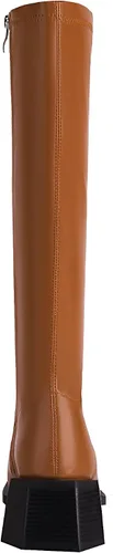 Miniatura 4 de vivianly Botas altas hasta la rodilla para mujer, tacón grueso, punta cuadrada, con cremallera, botas largas