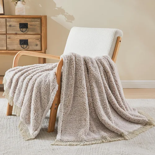 Miniatura 22 de EMME Manta de Forro Polar Sherpa Suave Reversible de Felpa Esponjosa Grande, Manta Bohemia Decorativa Cálida y Ligera para Sofá, Sillón, Dormitorio