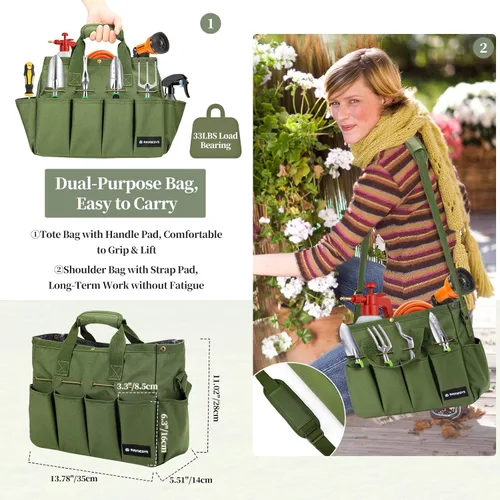 Miniatura 5 de Raynesys Bolsa de mano de jardín, organizador de herramientas de jardinería con bolsillos y asa, bolsa de almacenamiento de jardín resistente 900D