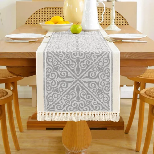 Miniatura 8 de Camino de mesa auxiliar floral para sala de estar, cocina, casa de campo, camino de mesa de comedor con flecos, rectangular, resistente al calor