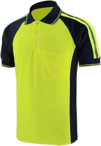 Camisa de seguridad de alta visibilidad, manga corta y larga, polo reflectante, camisetas de trabajo para hombres amarillo-S