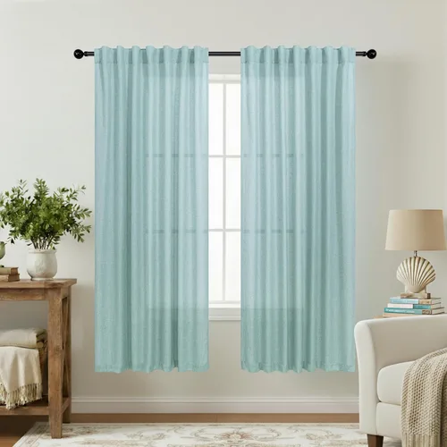 Miniatura 94 de KOUFALL Cortinas de lino azul marino de 84 pulgadas de largo, cortinas transparentes azul oscuro para sala de estar y dormitorio, medianoche