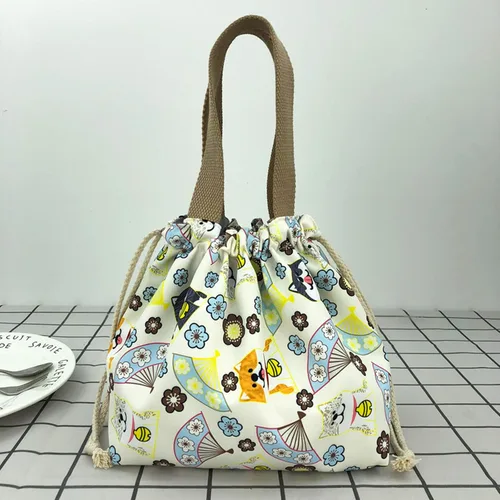 Miniatura 7 de Mini bolsa de almuerzo reutilizable pequeña linda bolsa de almuerzo con cordón adecuado para niñas, mujeres, perros, beige