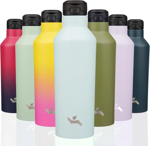 Miniatura 10 de Konokyo - Botella de agua aislada con popote, termo de agua de acero inoxidable de doble pared de 17 onzas con 2 tapas, azul lago
