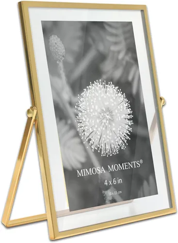 Marco flotante de metal para fotografías | Double Glass Tabletop Display, Modern Minimalist Photo Frame for Home & Office Decor, 4x6 Photo Frame