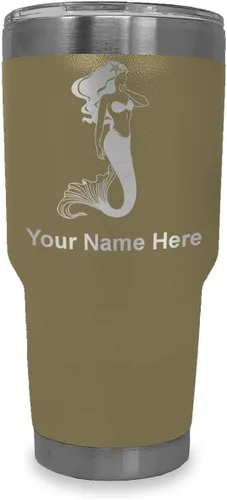 Miniatura 10 de LaserGram Vaso aislado al vacío de 20 onzas, sirena, grabado personalizado incluido (negro)
