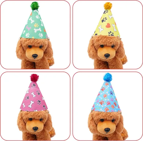 Miniatura 4 de 6 sombreros de fieltro para fiesta de cumpleaños de perro, para perros grandes, XL, XXL, estampado de huesos de pata de perro con pompones