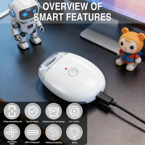 Miniatura 6 de 2 piezas de cortaúñas eléctrico automático para personas mayores, amoladora de uñas automática universal, con luz LED y 3 velocidades, recortadora