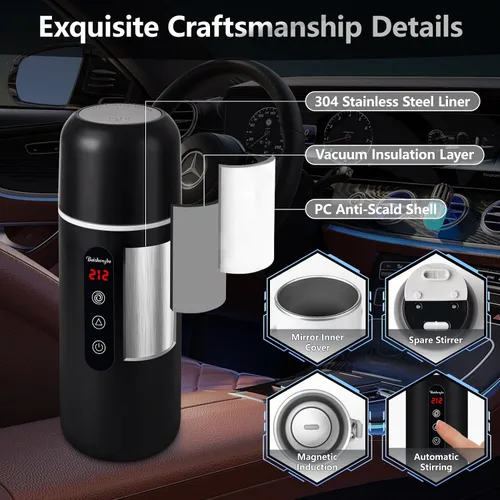 Miniatura 4 de Tetera de Coche, Hervidor Eléctrico Portátil de Viaje, Calentador de Café para Coche de 12V/24V, Hervidor de Agua Caliente de 420ML, Pequeño
