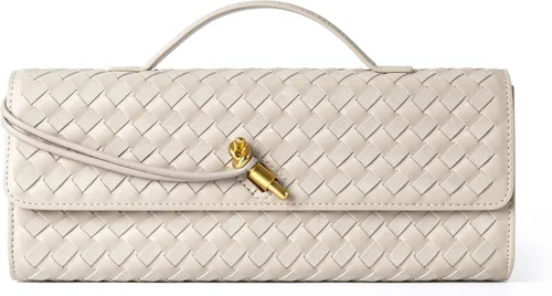 Miniatura 17 de Joryin Bolso tejido para mujer, bolso de mano de noche tejido de cuero y gamuza, bolso cruzado de gamuza, bolso formal de noche