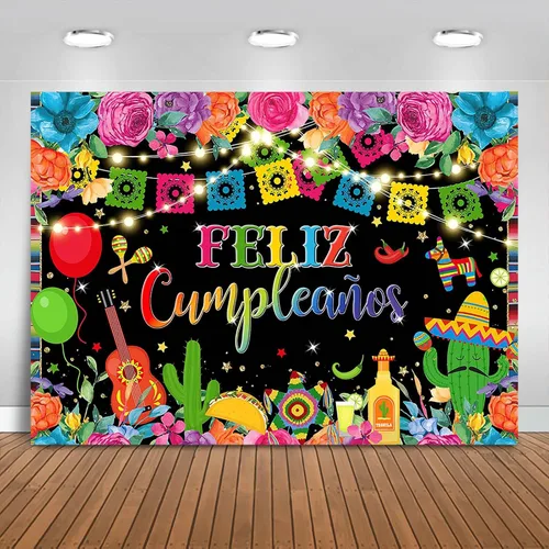 Telón de fondo de Feliz Cumpleaños de 7 x 5 pies, fiesta mexicana, decoración de fiesta de feliz cumpleaños, cartel de fiesta de cumpleaños de
