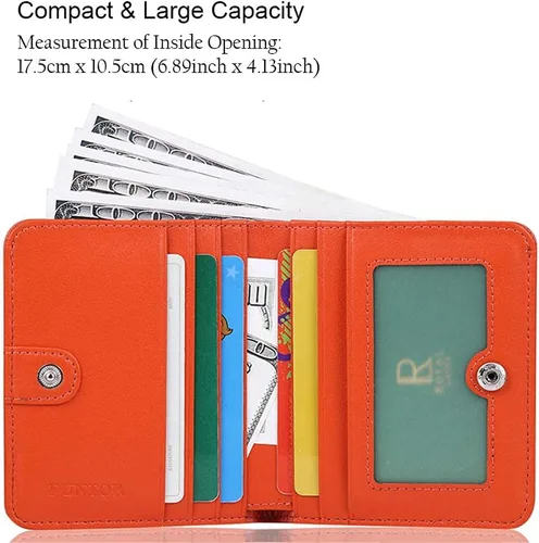 Miniatura 2 de Funtor Cartera de cuero para mujer, pequeña y compacta, con bolsillo doble, bloqueo RFID, para mujer