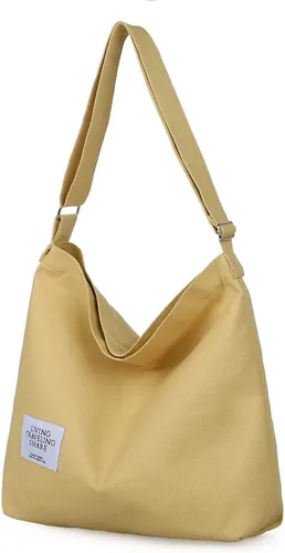 Miniatura 58 de Covelin - Bolsa de hombro informal de lona para mujer, estilo bohemio y retro, bolsa de mano, bolso cruzado, tamaño grande