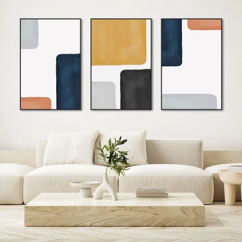 Miniatura 3 de Arte para pared enmarcado para pared, lienzo abstracto moderno, juego de 3 piezas de impresiones pintadas, estilo bohemio para sala de estar, baño