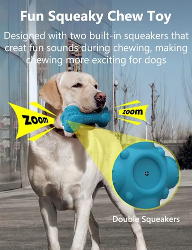Miniatura 2 de SCHITEC - Juguete masticable para perros con sonido, hueso de goma natural resistente y duradero con cepillo de dientes, indestructible para Azul