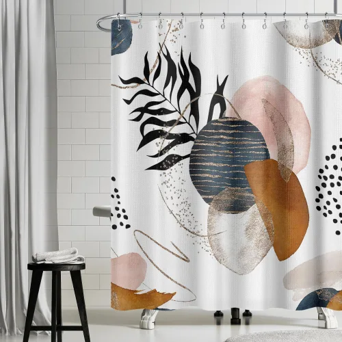 Yeele Cortina de ducha bohemia de 71 x 71 pulgadas, cortinas de baño geométricas abstractas retro, arte estético, juegos de baño únicos con juegos