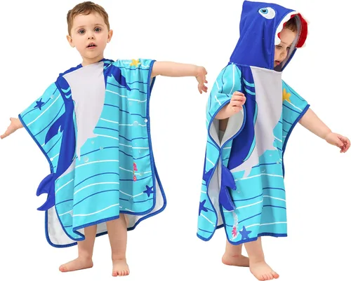 Miniatura 10 de LOLANTA Toallas de baño con capucha de tela de rizo para niños, toalla de playa para niños, poncho de piscina, bata de algodón (verde #B, 4-6 años)