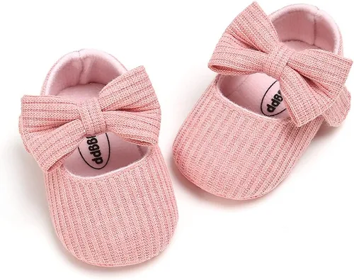 Miniatura 5 de Zapatos planos Mary Jane para bebés y niñas con moño, flores, suaves, recién nacidos, primeros pasos, zapatos de cuna, zapatos de vestir para bodas