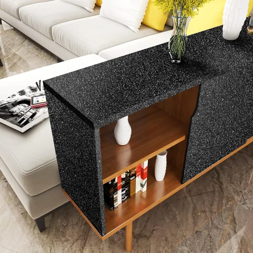 Miniatura 5 de Stickyart Rollo de Papel Pintado de Purpurina Negra Autoadhesivo y Extraíble para Despegar y Pegar para Gabinetes y Paredes de Acento de Dormitorio