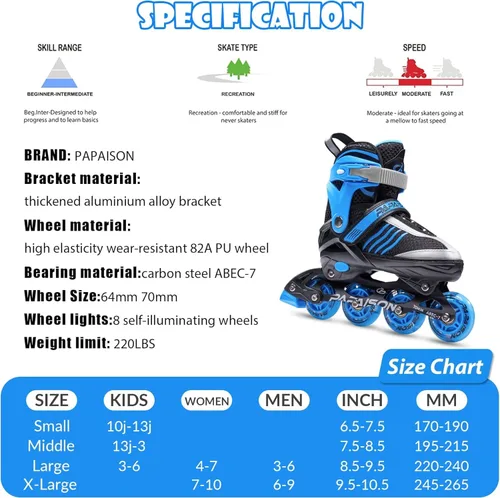 Miniatura 7 de PAPAISON Patines en línea ajustables para niños, patines para niños de 4 a 16 años, patines en línea para niñas de 5 a 8 años y de 8 a 12 años