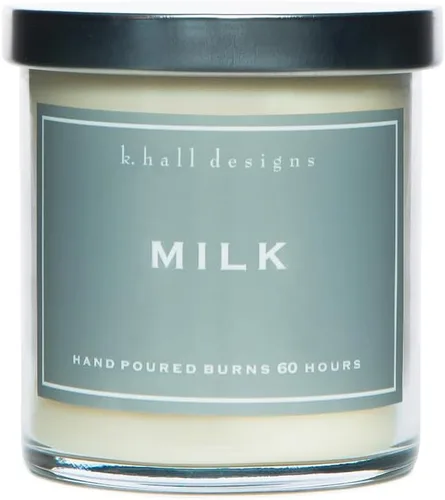 K. Hall Designs Milk Jar Candle, Creamy-Sweet Coconut Vanilla Aroma, 60-Hour Burn, Vegetable Wax & Soy Blend Made in USA for Men and Women, 8 oz -