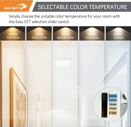 Miniatura 3 de Lámpara de techo cuadrada LED de 9 pulgadas, equivalente a 60 W, 2700 K/3000 K/3500 K/4000 K/5000 K CCT seleccionable, CRI 90+, luz de panel LED