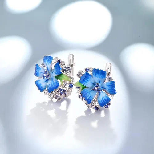 Miniatura 4 de Santuzza - Pendientes de plata de ley con flores esmaltadas y gemas de plata esterlina