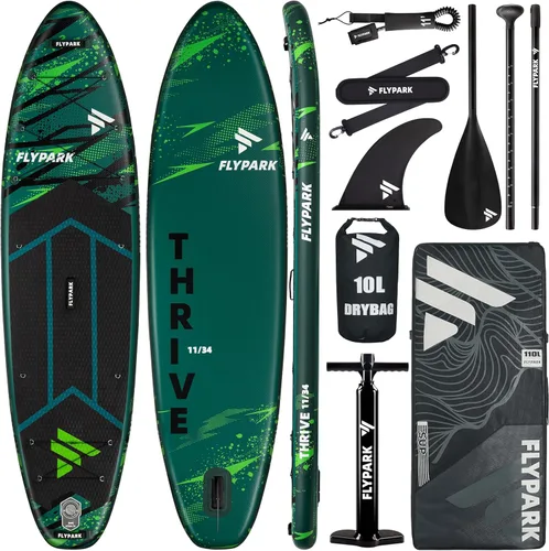 Miniatura 11 de Flypark 11'x34 Inflatable Paddle Boards, Extra Wide SUP for 420lbs/3Adults, Yoga Stand Up Paddle Board, 110L Backpack, 15 D-Rings, Shoulder Strap