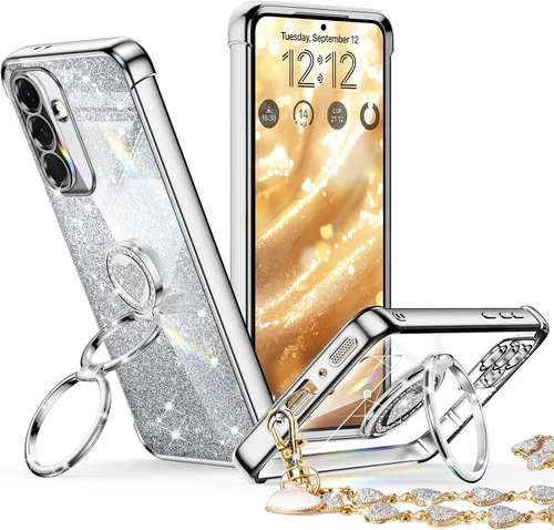 Miniatura 36 de XYZ Funda para Galaxy A14 5G con soporte y doble anillo, funda de lujo para Samsung A14 5G, color negro