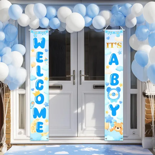 Miniatura 3 de Avezano Cartel de bienvenida con texto en inglés "It's a Boy" para puerta de bebé, decoración azul para recién nacidos, decoración para interiores