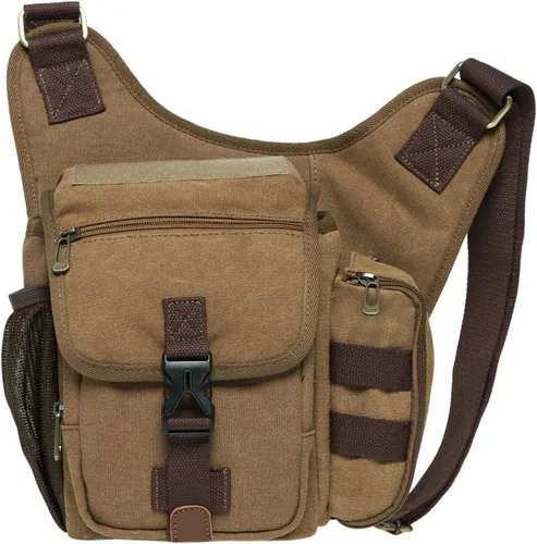 Miniatura 16 de Bolso de mensajero de lona vintage para hombre, bolso de mensajero de retazos de cuero en el pecho 3-3-ejército Verde