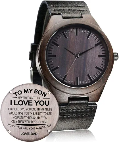Reloj de madera grabado casual, hecho a mano, reloj de madera para diferentes miembros de la familia, papá, mamá, hijo, hija, esposo, esposa