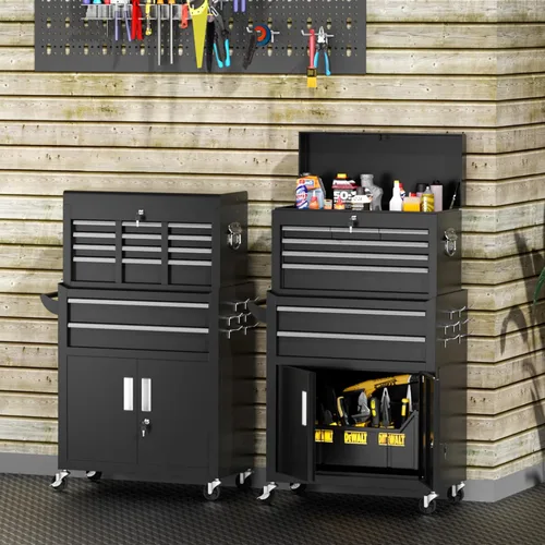 Miniatura 2 de INTERGREAT Baúl rodante para herramientas de 8 cajones, baúl para herramientas ensamblado con ruedas, caja de herramientas superior desmontable