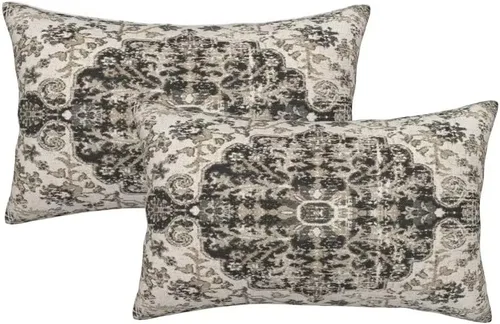 Miniatura 38 de Juego de 2 fundas de almohada bohemias de 16 x 16 pulgadas, color negro y marrón, fundas de almohada con patrón de alfombra étnica rústica, fundas