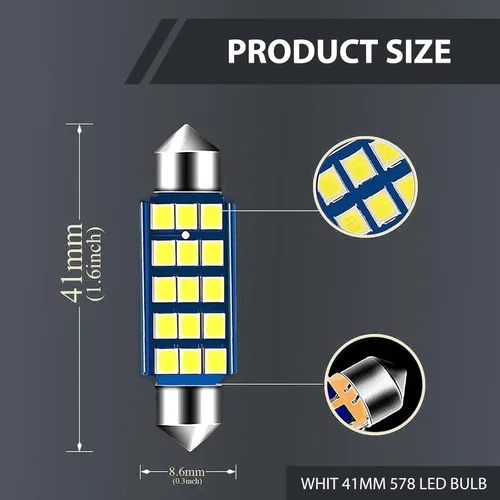Miniatura 2 de 2 piezas de focos LED extremadamente brillantes 578, 1.59" 6500K 2835 chipsets 400LM luz de lectura de techo de doble punta para luces LED