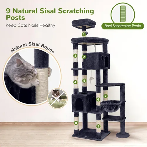 Miniatura 4 de Globlazer Árbol gigante para gatos, árbol para gatos de interior de 83 pulgadas para gatos grandes y adultos, torre XXL para gatos con 9 postes Gris