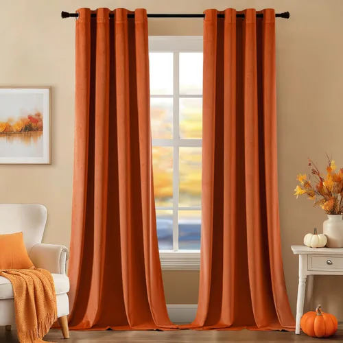Miniatura 41 de EMEMA Juego de 2 paneles de cortinas de terciopelo de 63 pulgadas, con pestaña trasera y bolsillo para barra, cortinas con aislamiento térmico