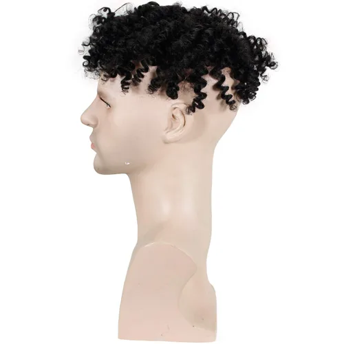 Miniatura 2 de Voloria Toupee - Sistema de reemplazo de cabello humano europeo para hombre, postizo mono de encaje con PU alrededor de peluca rizada pequeña