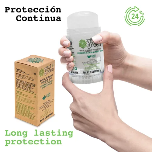 Miniatura 3 de Vital Green Crystal Potassium Alum Desodorante con Aloe Vera – Desodorante mineral sin perfume para pieles sensibles – 3.53 oz / 100 g (3 unidades)