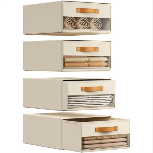 Organizadores de armario y almacenamiento de ropa, paquete de 4 cajones de almacenamiento de ropa, apilables, con ventana transparente, cajones de