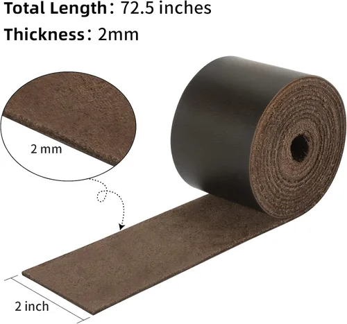 Miniatura 3 de Ringsun Tiras planas de cuero de 2 pulgadas de ancho para manualidades, tiras de cuero de grano completo para cordón de cuerda para manualidades